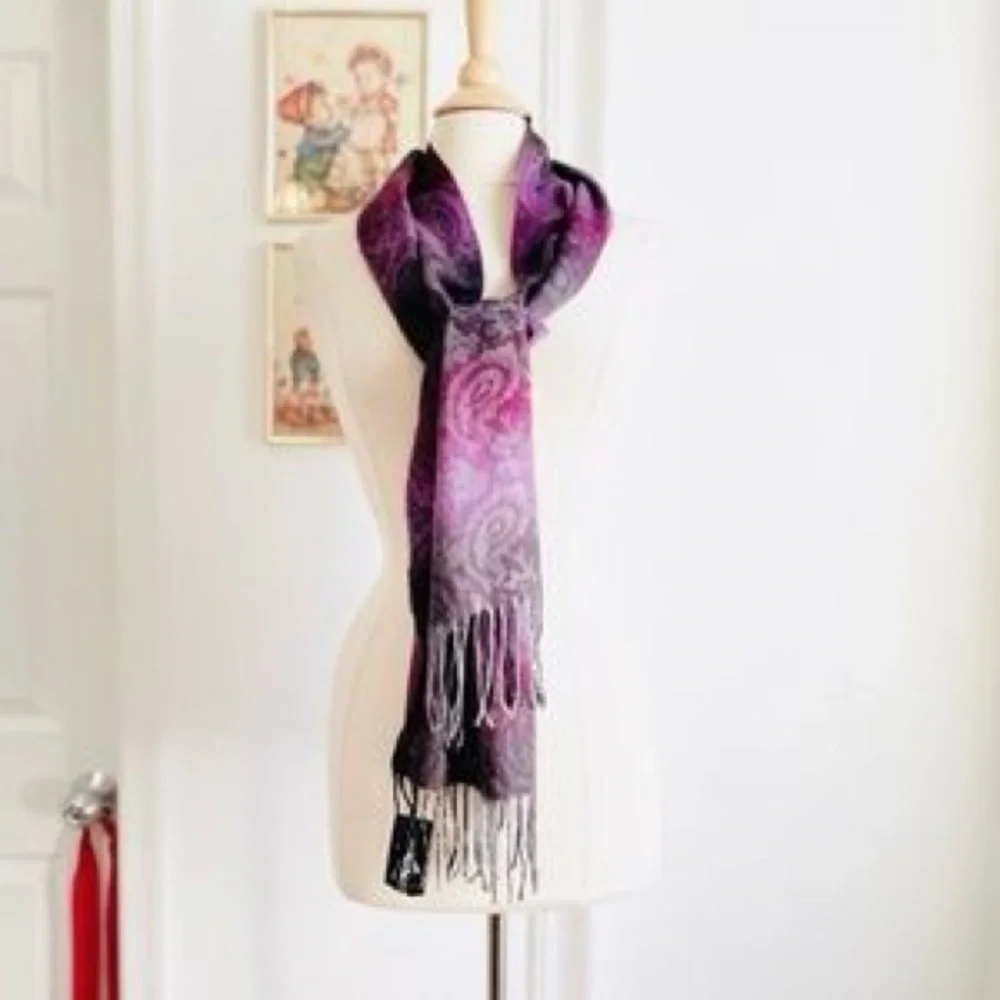 STEVE MADDEN Purple Mid Weight Ombre Paisley Muffler Scarf - Picture 5 of 7